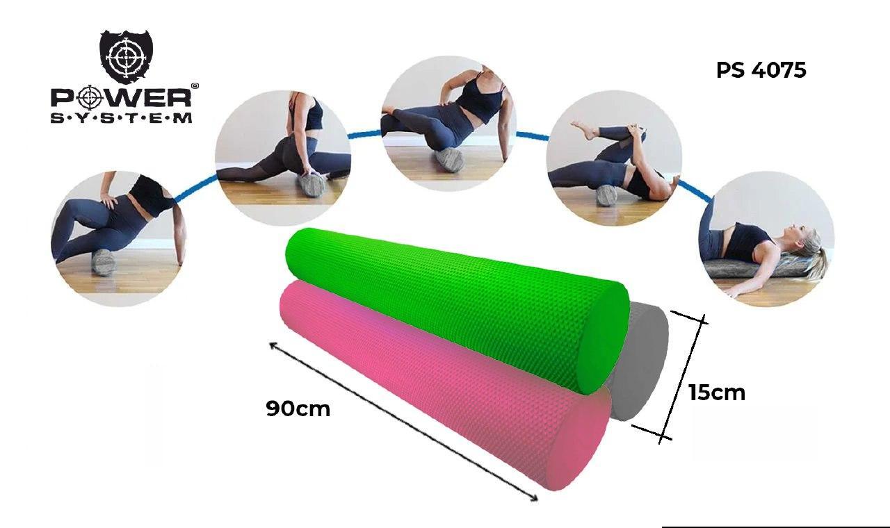 Массажный ролик для фитнеса и аэробики  Power System Fitness Roller PS-4075 Pink (90*15) фото товара