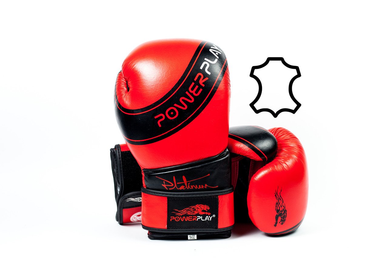 Боксерські рукавиці PowerPlay 3023 Червоно-Чорні [натуральна шкіра] 10 унцій фото товара