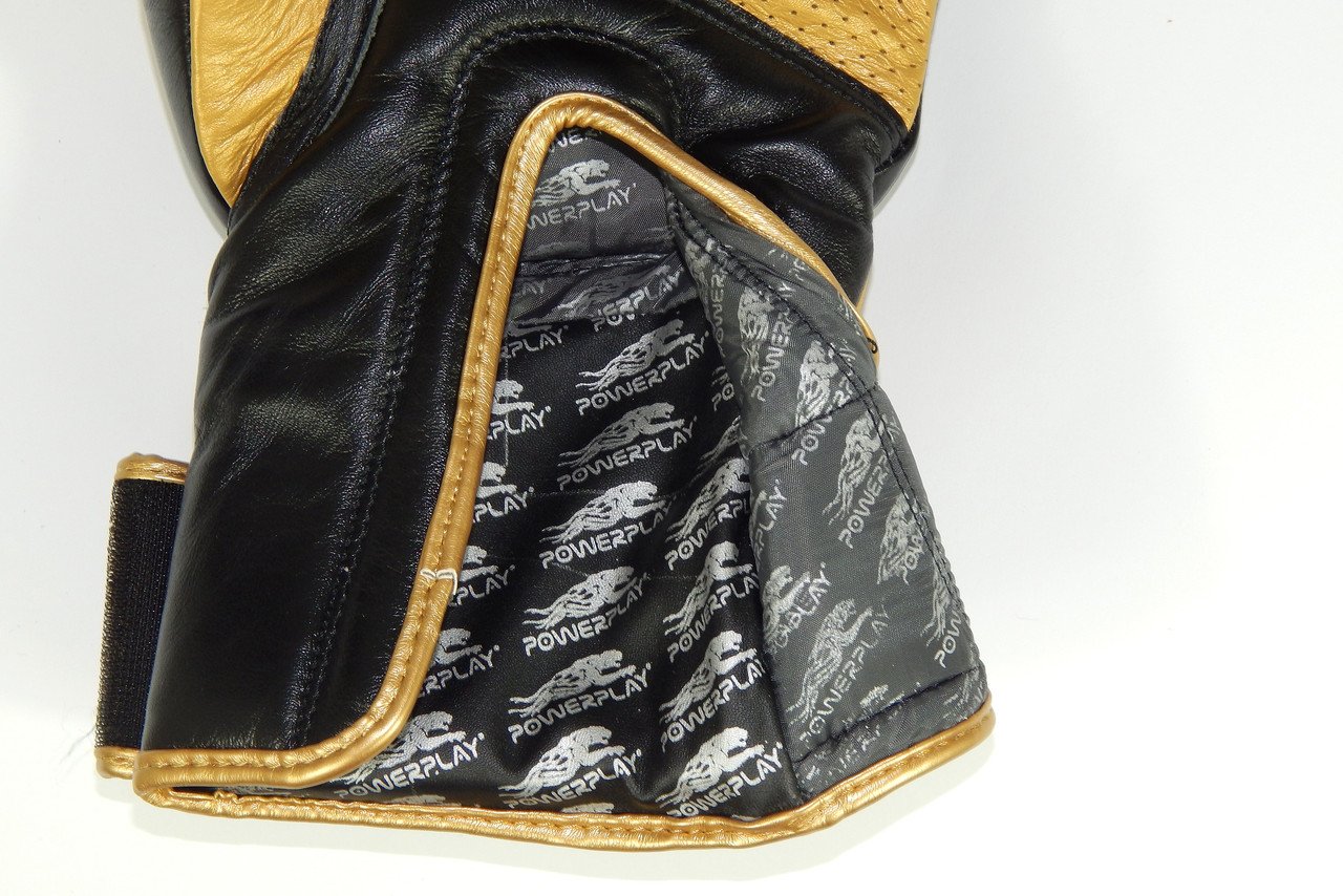 Боксерські рукавиці PowerPlay 3023 Чорно-Золоті [натуральна шкіра] 10 унцій фото товара