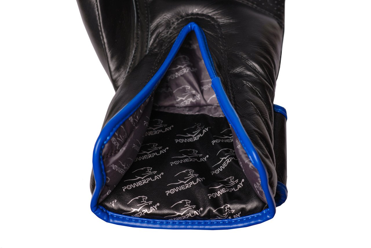 Боксерські рукавиці PowerPlay 3022 Чорно-Сині [натуральна шкіра] 10 унцій фото товару