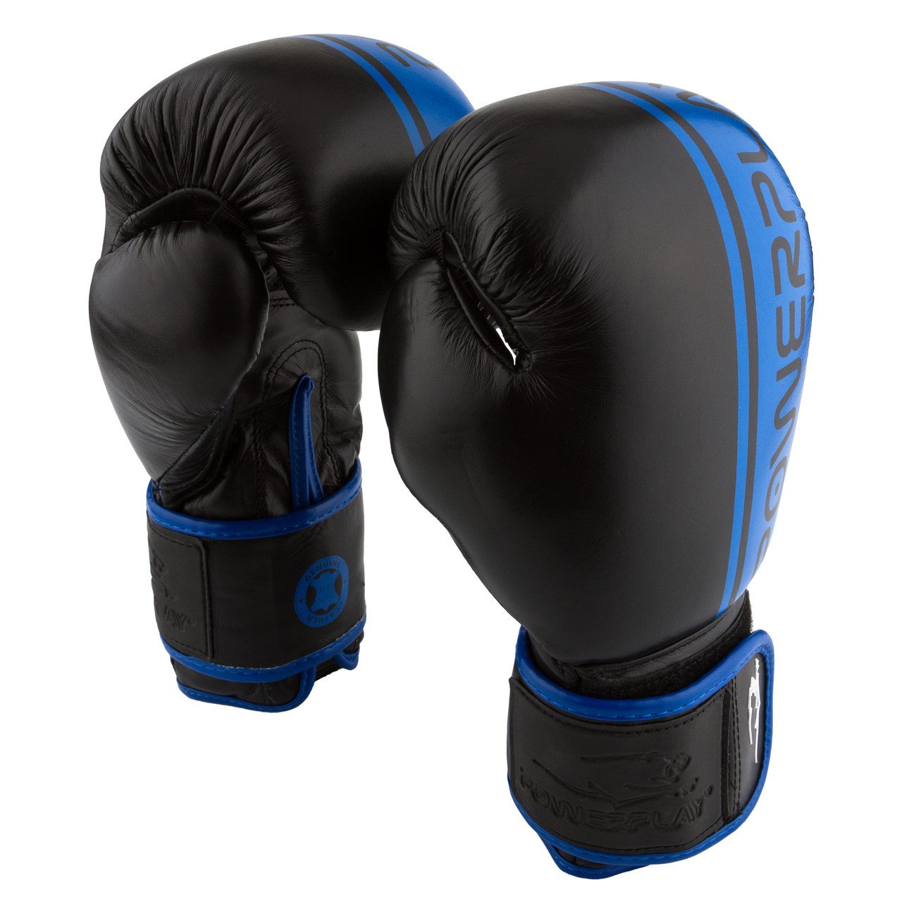 Боксерські рукавиці PowerPlay 3022 Чорно-Сині [натуральна шкіра] 12 унцій фото товару