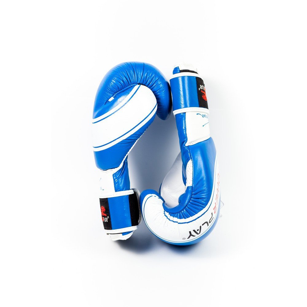 Боксерські рукавиці PowerPlay 3023 Синьо-Білі [натуральна шкіра] 16 унцій фото товара