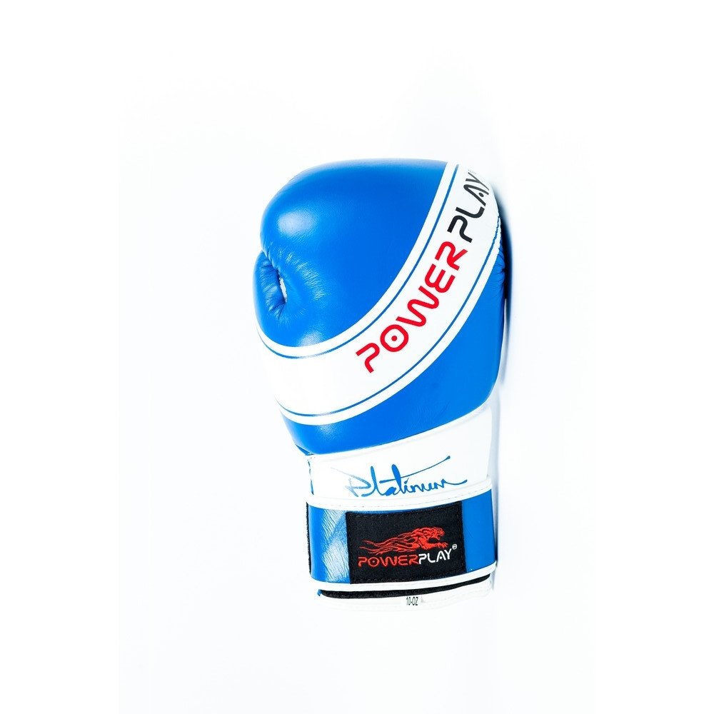 Боксерські рукавиці PowerPlay 3023 Синьо-Білі [натуральна шкіра] 16 унцій фото товара