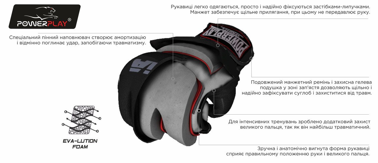 Рукавички для MMA PowerPlay 3056 А Чорно-Білі XL фото товару