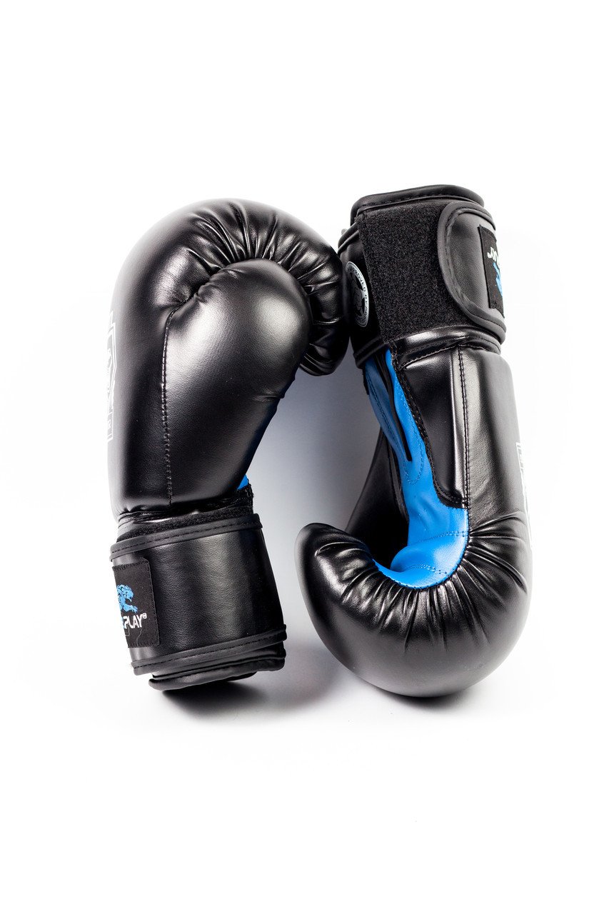 Боксерські рукавиці PowerPlay 3001 Чорно-Сині 12 унцій фото товару