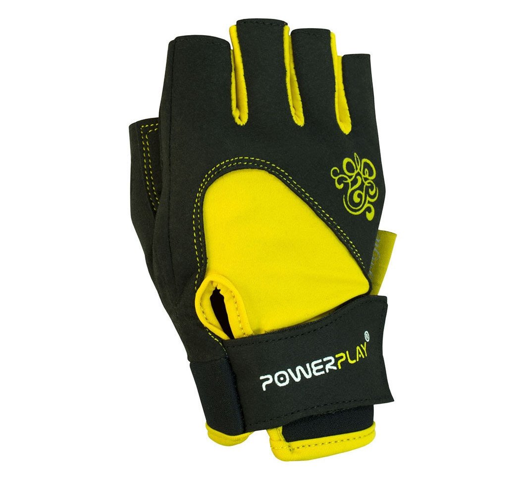 Рукавички для фітнесу PowerPlay 1728 D жіночі Чорно-Жовті XS фото товара