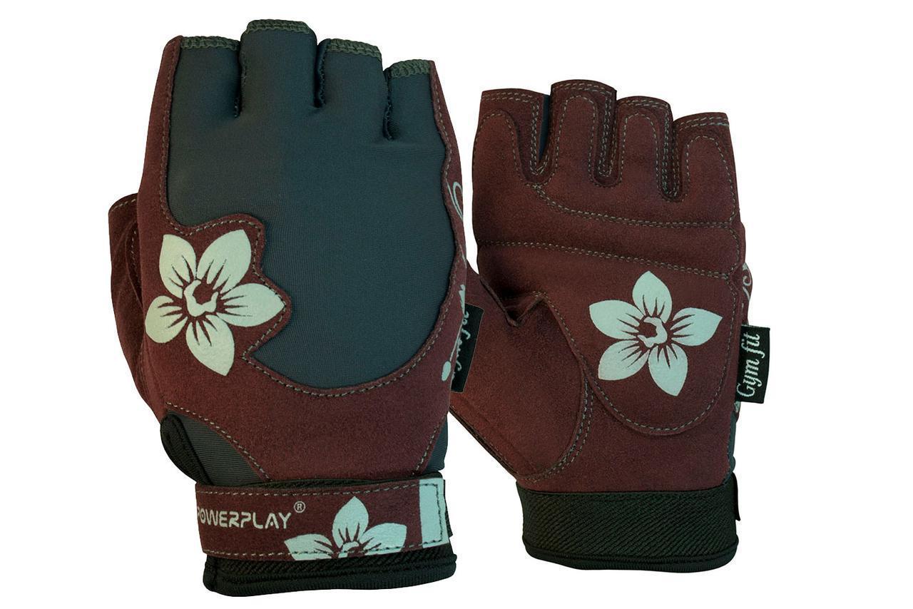Рукавички для фітнесу PowerPlay 1733 жіночі Коричневі S фото товара