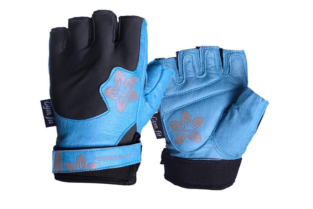 Рукавички для фітнесу PowerPlay 1733 В жіночі Чорно-Блакитні M фото товару