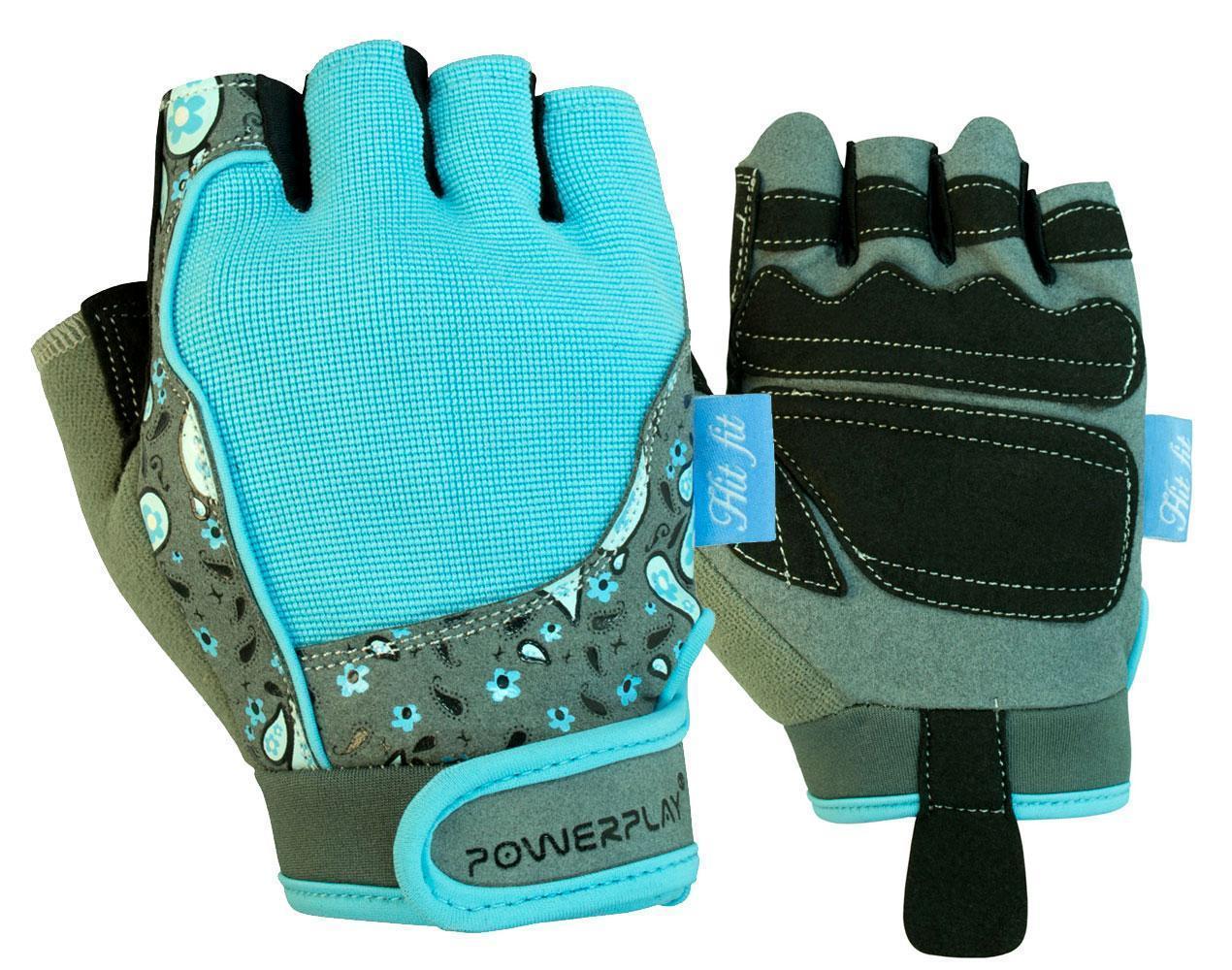Рукавички для фітнесу PowerPlay 1735 жіночі Сіро-Блакитні M фото товару