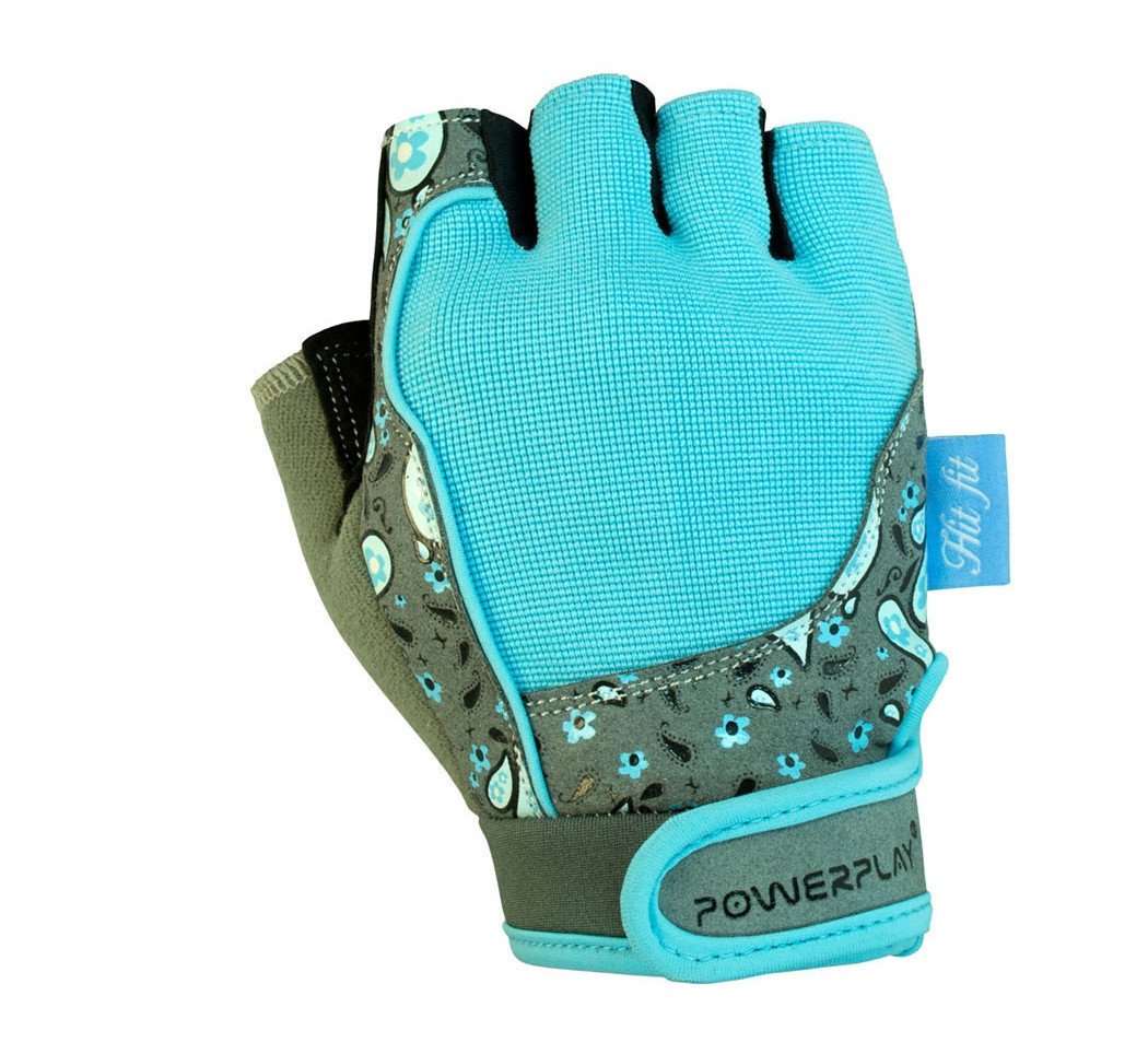Рукавички для фітнесу PowerPlay 1735 жіночі Сіро-Блакитні M фото товару