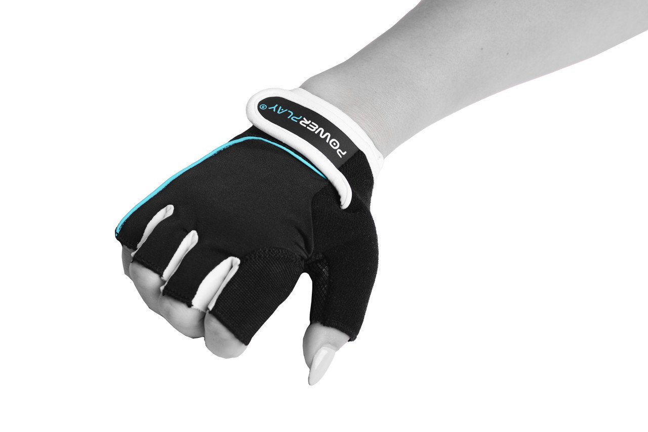 Рукавички для фітнесу PowerPlay 1750 жіночі Чорно-Блакитний S фото товару