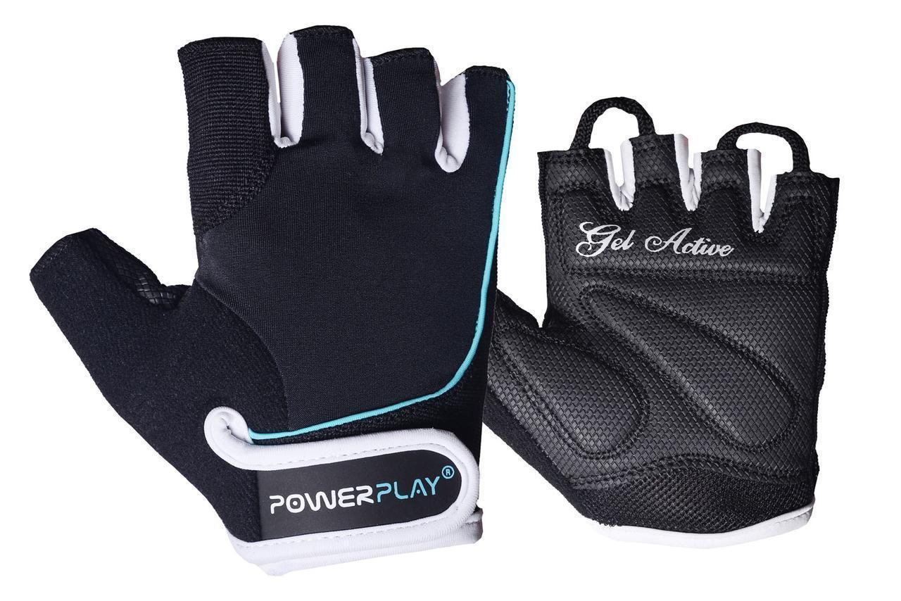 Рукавички для фітнесу PowerPlay 1750 жіночі Чорно-Блакитний M фото товару