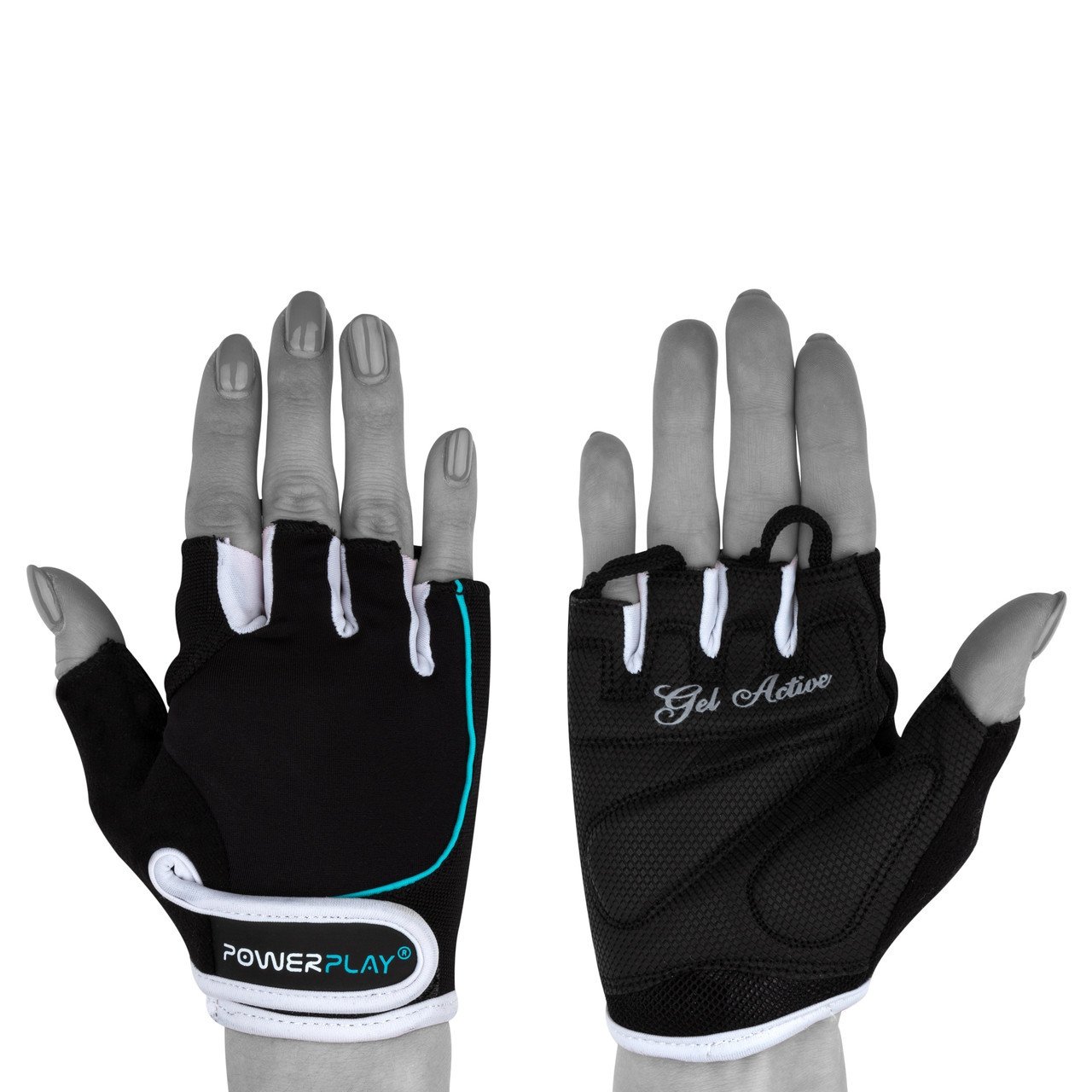Рукавички для фітнесу PowerPlay 1750 жіночі Чорно-Блакитний XS фото товару