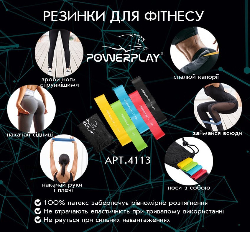 Фітнес резинки набір із 5шт PowerPlay 4113 фото товару
