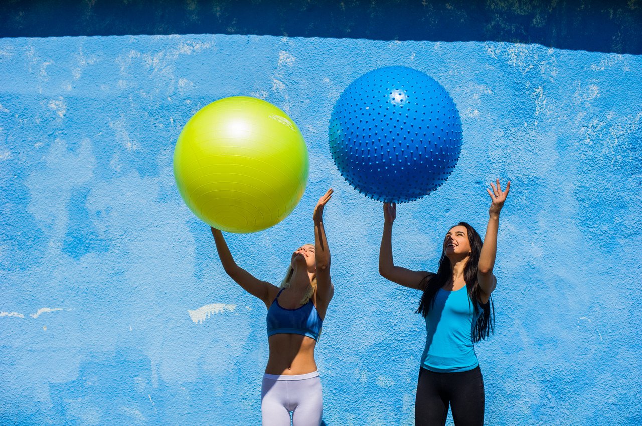 Мяч-масажер для фітнесу PowerPlay 4002 75см Синій + насос фото товара