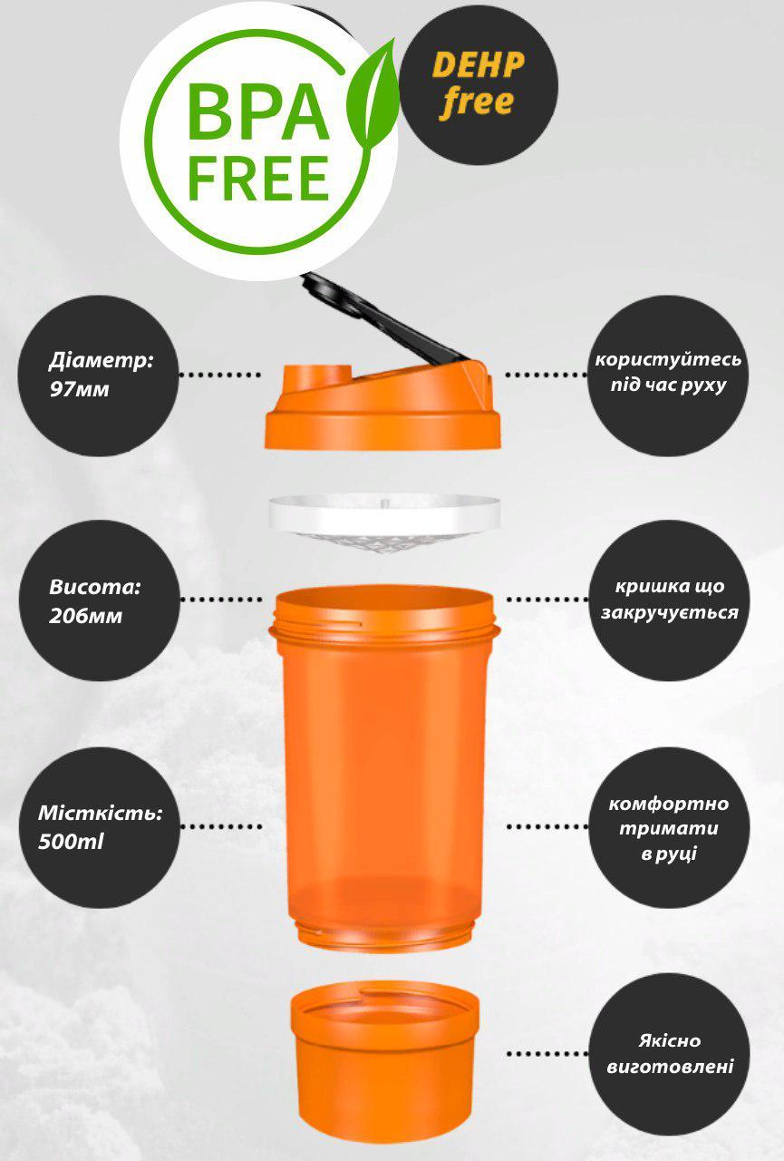 Шейкер спортивний Shake360 500ml з контейнером Black фото товару