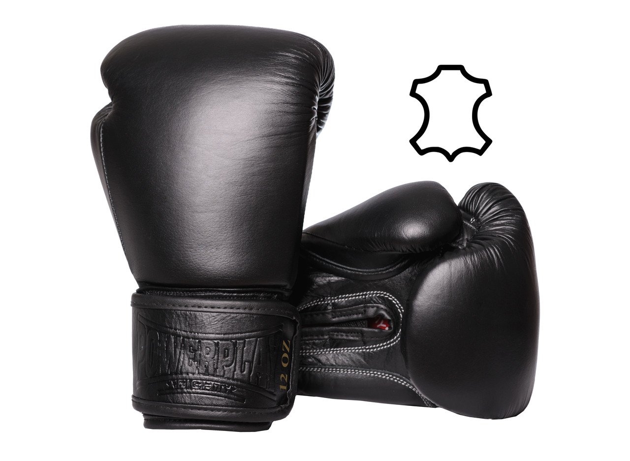 Боксерські рукавиці PowerPlay 3014 Чорні [натуральна шкіра] 12 унцій фото товару