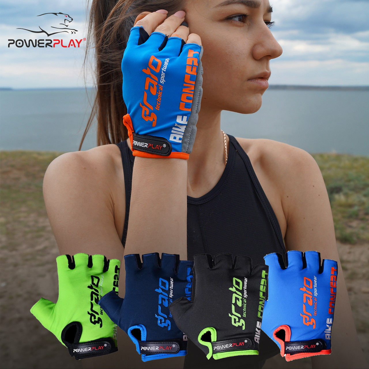 Велорукавички PowerPlay 5029 G Блакитні M фото товару