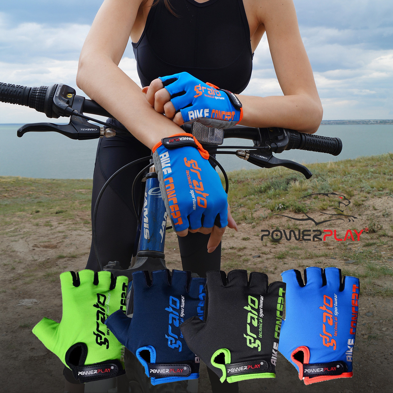 Велорукавички PowerPlay 5029 G Блакитні M фото товару