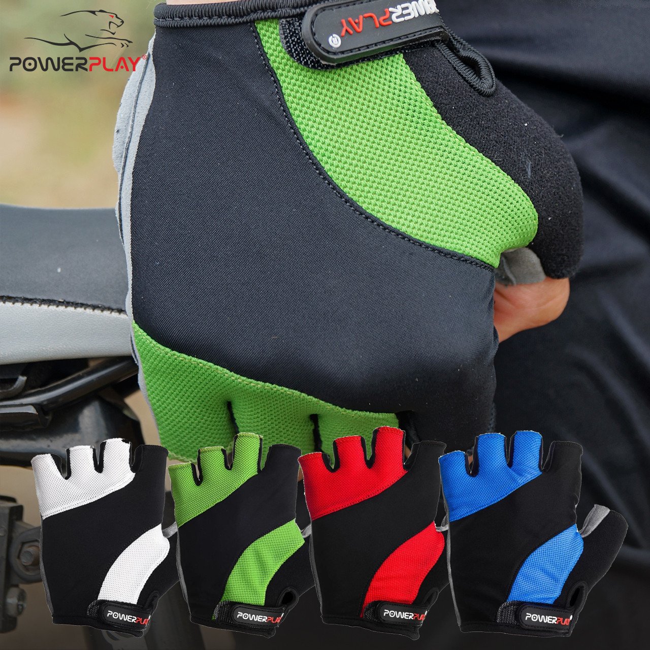 Велорукавички PowerPlay 5041 B Чорно-блакитні S фото товару