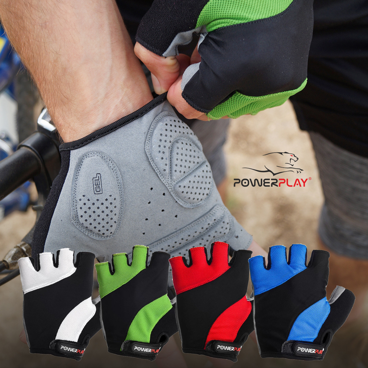 Велорукавички PowerPlay 5041 A Чорно-зелені M фото товару
