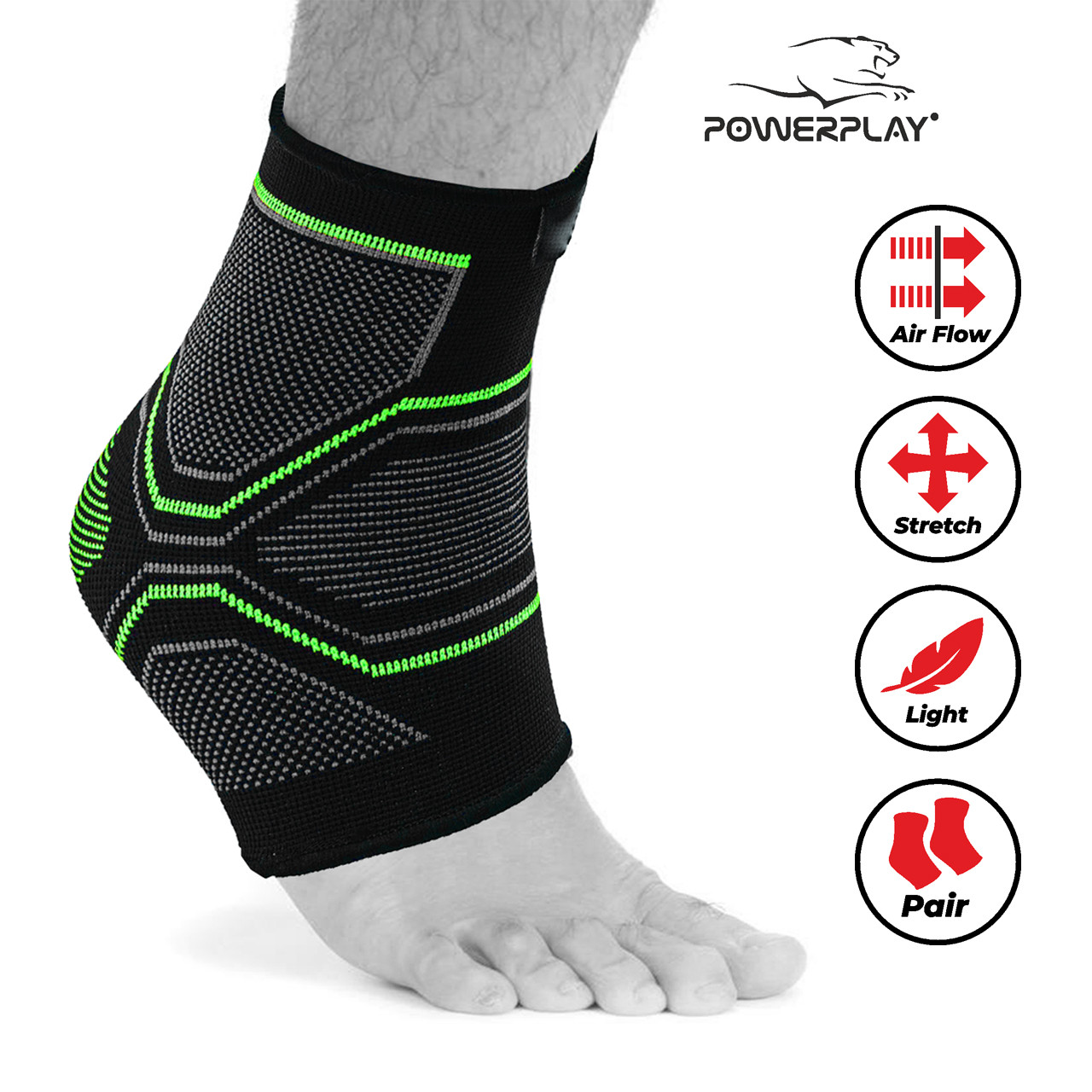 Бандаж на гомілкостоп еластичний PowerPlay 4100 Черний L/XL (пара) фото товару