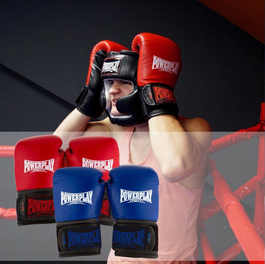 Боксерські рукавиці PowerPlay 3015 Сині [натуральна шкіра] 10 унцій фото товару