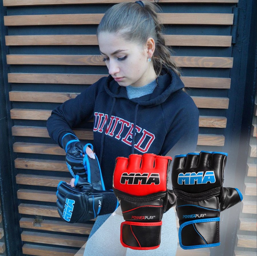 Рукавички для MMA PowerPlay 3055 Чорно-Сині M фото товара