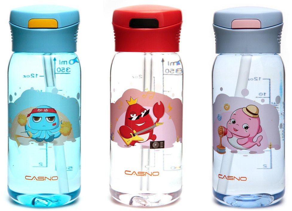 Пляшка для води CASNO 400 мл KXN-1195 Сіра (дельфін) з соломинкою фото товару