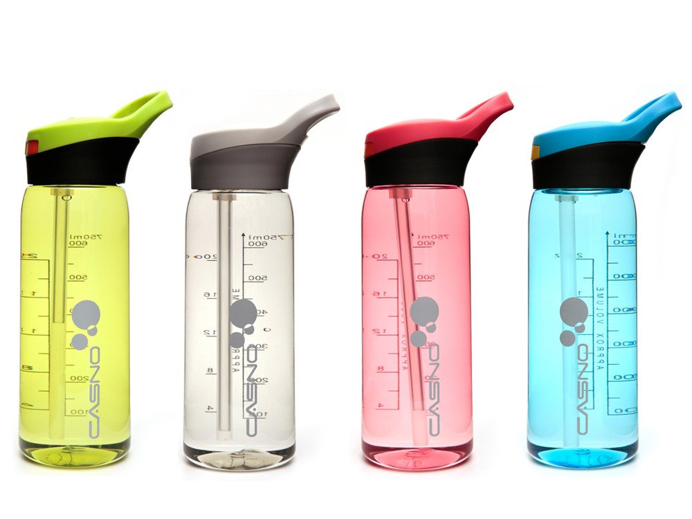 Пляшка для води CASNO 750 мл KXN-1207 Сіра з соломинкою фото товару
