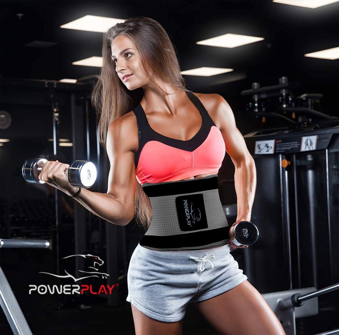 Пояс-корсет для схуднення PowerPlay 4305 Чорно-сірий 110*24 см фото товару