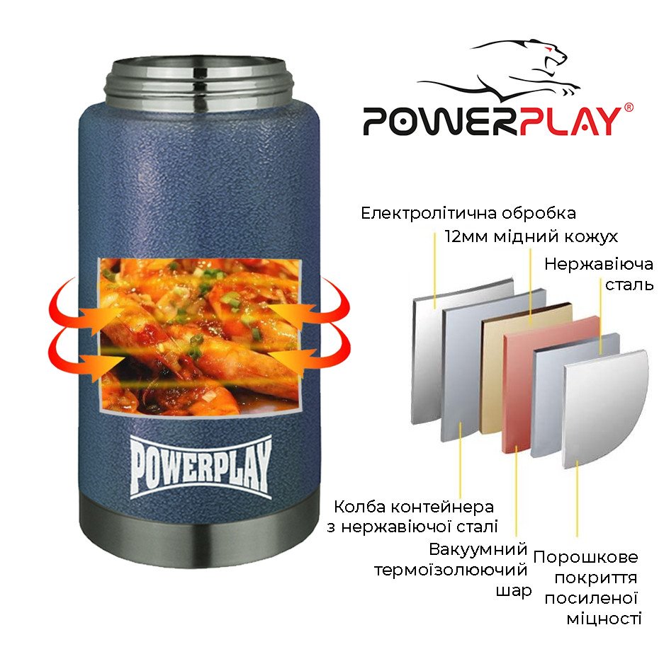 Термос харчовий PowerPlay 9002 Синій 750 мл фото товару