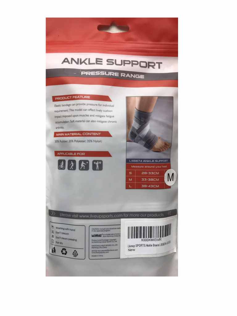 Фіксатор щиколотки LiveUP ANKLE SUPPORT сірий / білий M фото товару