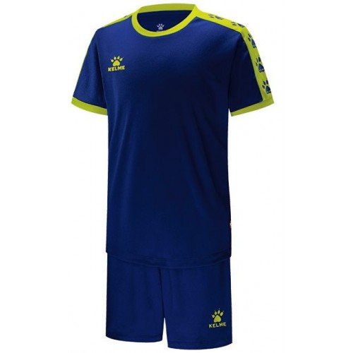 Комплект футбольной формы Kelme COLLEGUE т.сине-салатовый детский к/р фото товара