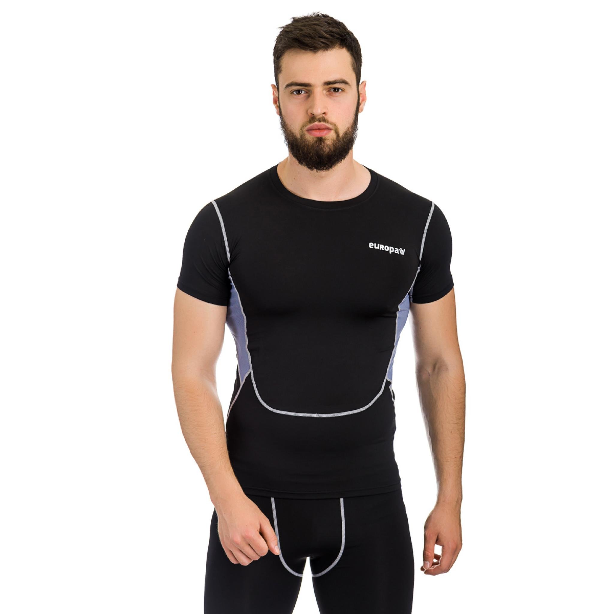 Футболка компрессионная SS Europaw PRO черно-серая [2XL] фото товару