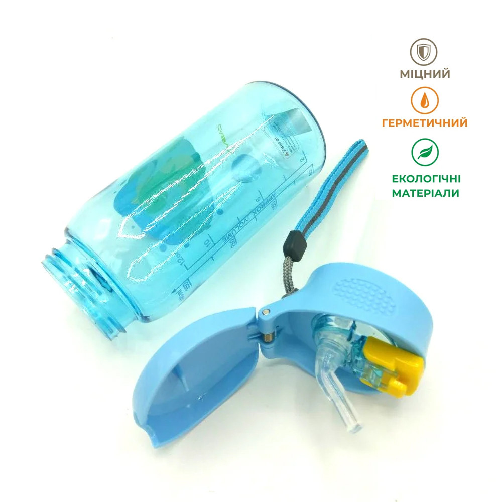 Бутылка для воды CASNO 400 мл KXN-1195 Голубая (Дино) с соломинкой