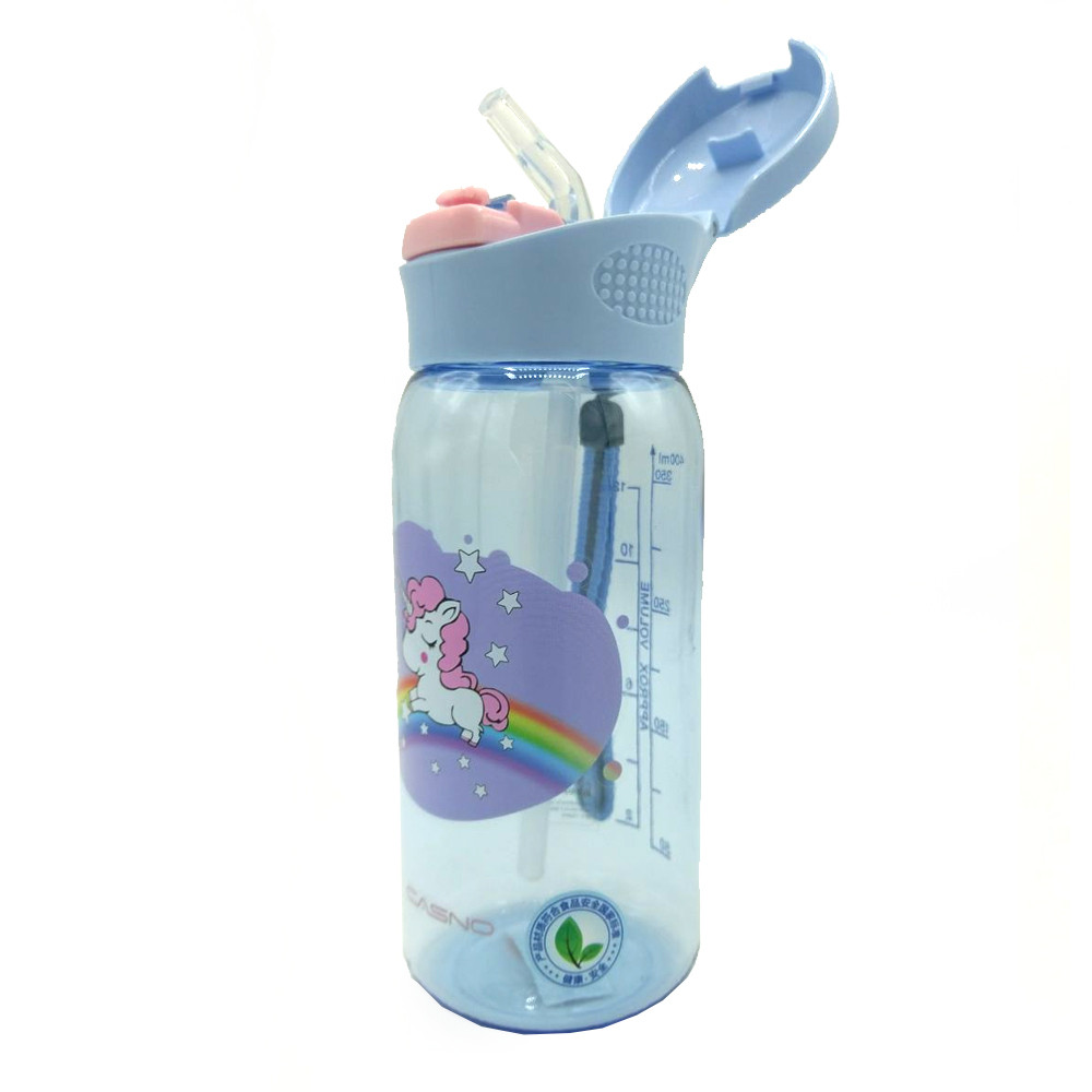 Бутылка для воды CASNO 400 мл KXN-1195 Сиреневая (Единорог) с соломинкой