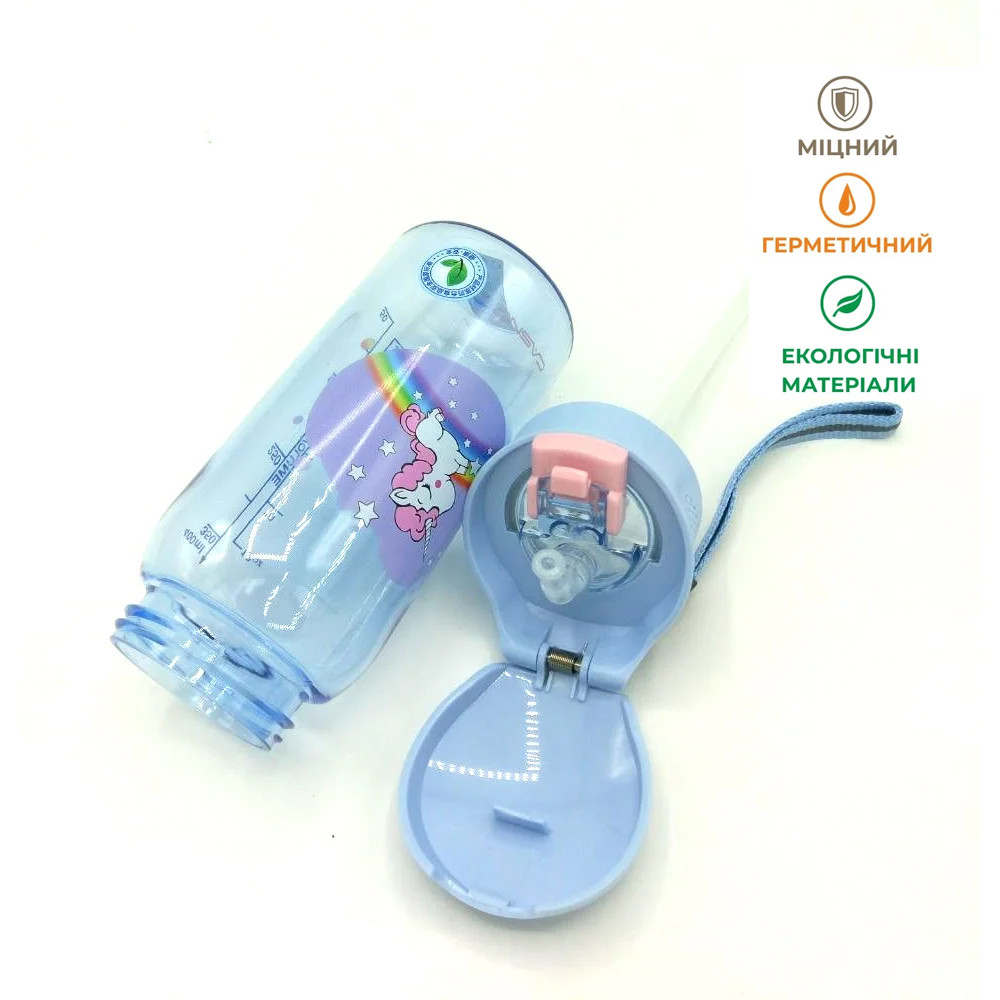 Бутылка для воды CASNO 400 мл KXN-1195 Сиреневая (Единорог) с соломинкой