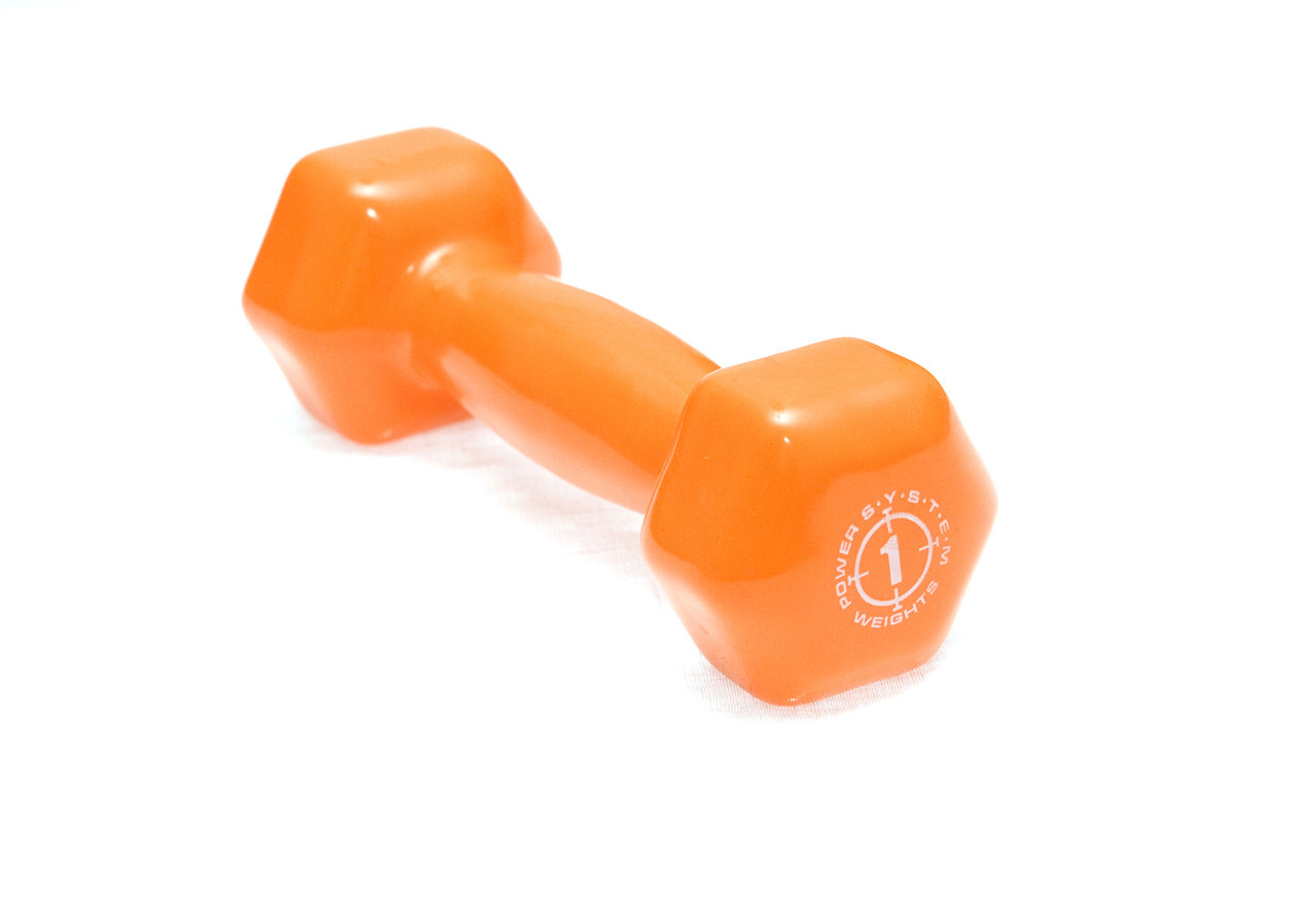 Гантели для фитнеса и аэробики обрезиненные Power System 1 kg PS-4024 Orange (1 шт)
