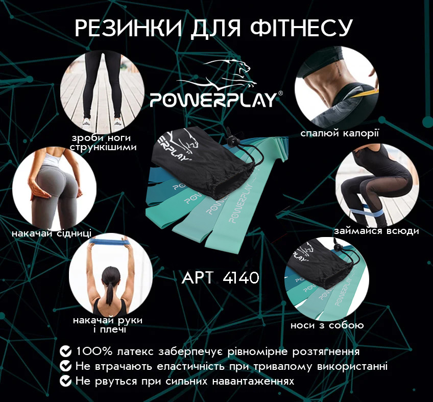 Фитнес-резинки набор из 5 шт. PowerPlay 4113 Зеленые