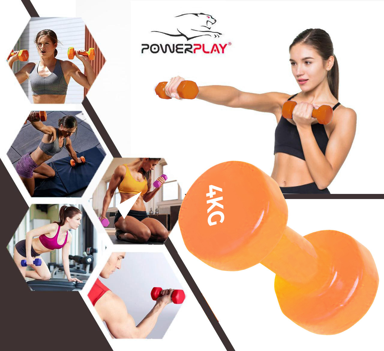 Гантель PowerPlay 4125 вінілова 4 кг Помаранчева