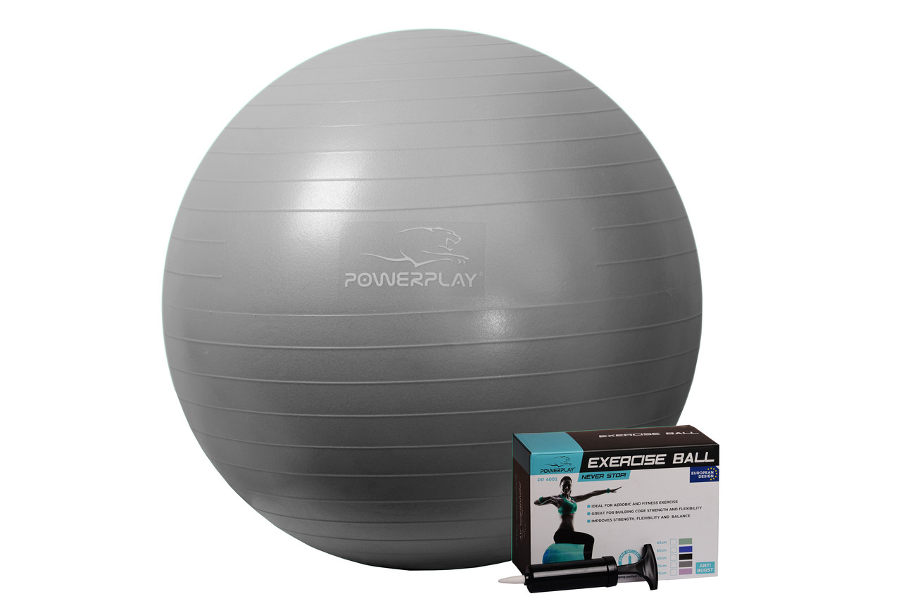 М'яч для фітнесу PowerPlay 4001 65см Сірий + насос