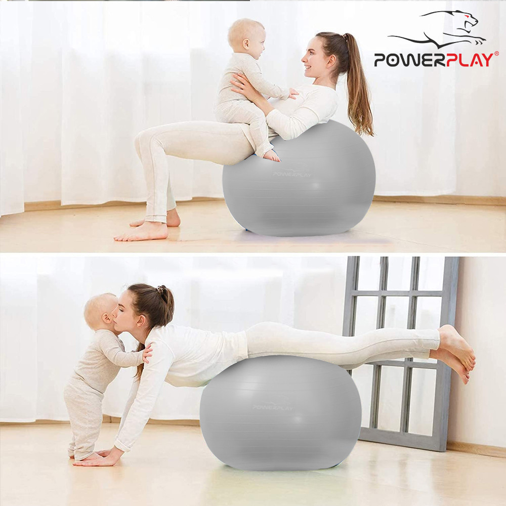 М'яч для фітнесу PowerPlay 4001 65см Сірий + насос