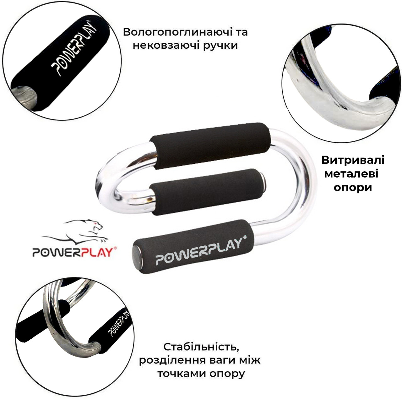 Упоры для отжиманий от пола PowerPlay 4318 металические (S-образные)