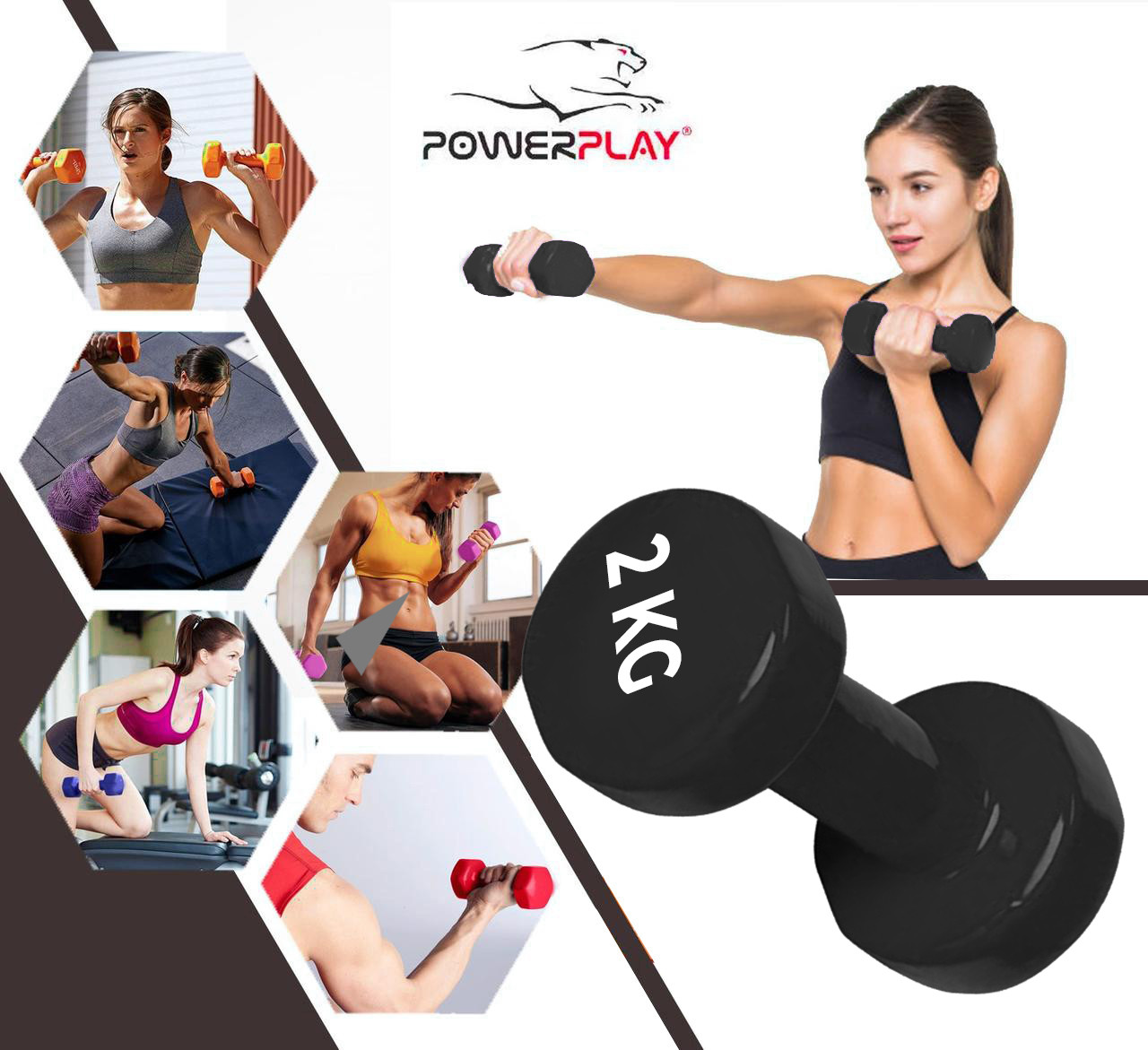 Гантель PowerPlay 4125 виниловая 2 кг Черная