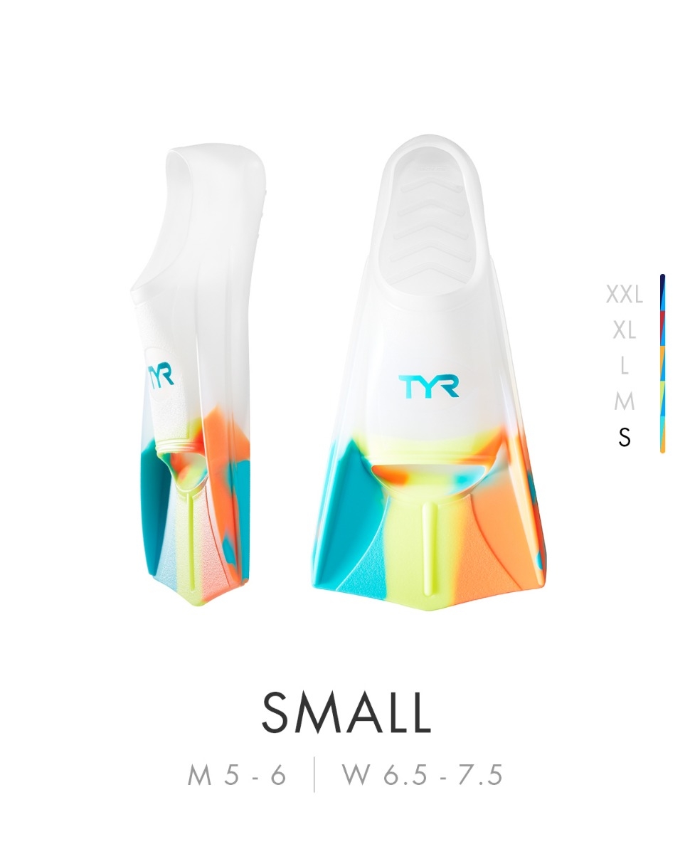 Ласти короткі TYR Stryker Silicone Fins, Orange/Teal/Yellow/Clear, S, Orange/Teal/Yellow/Clear