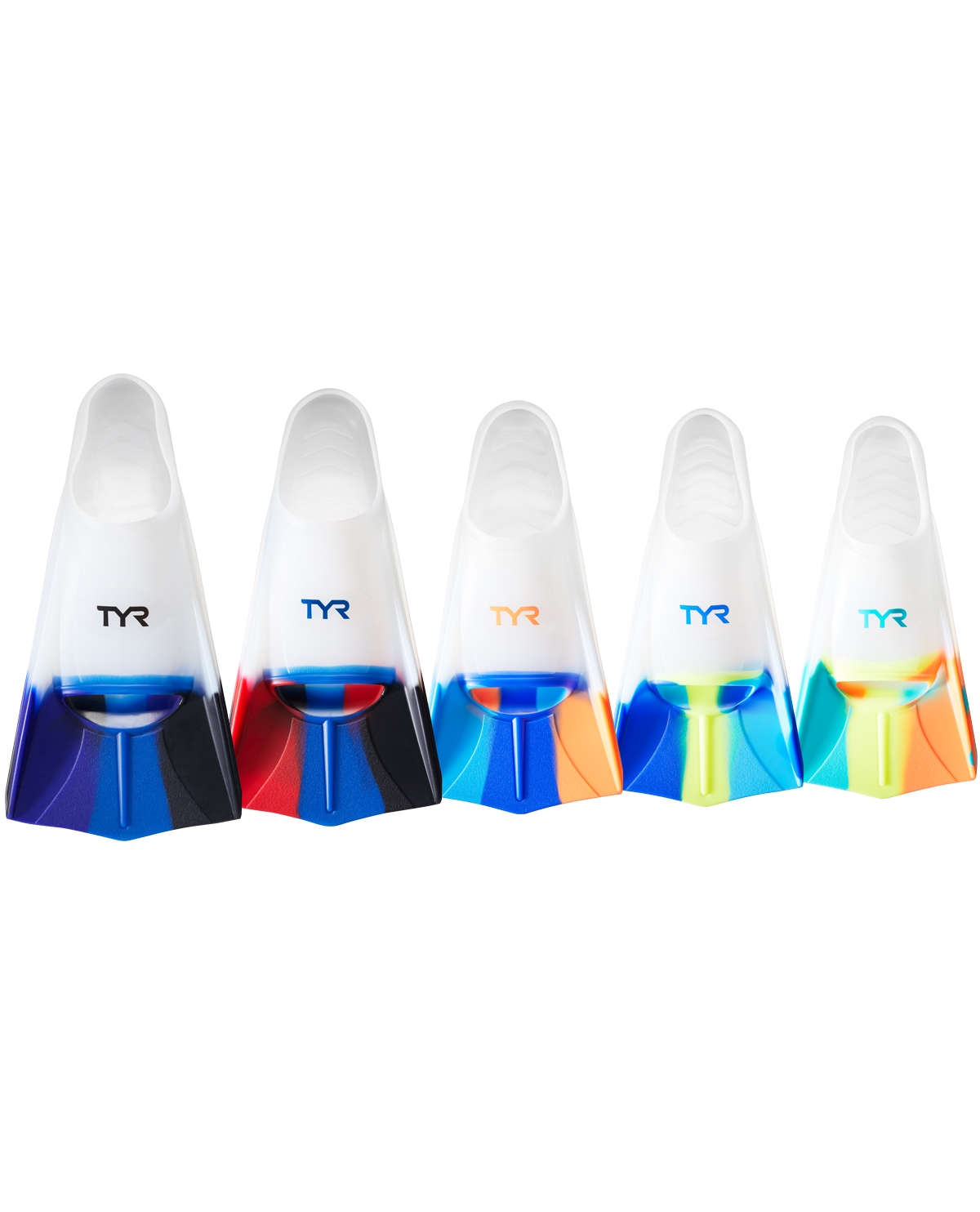 Ласти короткі TYR Stryker Silicone Fins, Orange/Teal/Yellow/Clear, S, Orange/Teal/Yellow/Clear