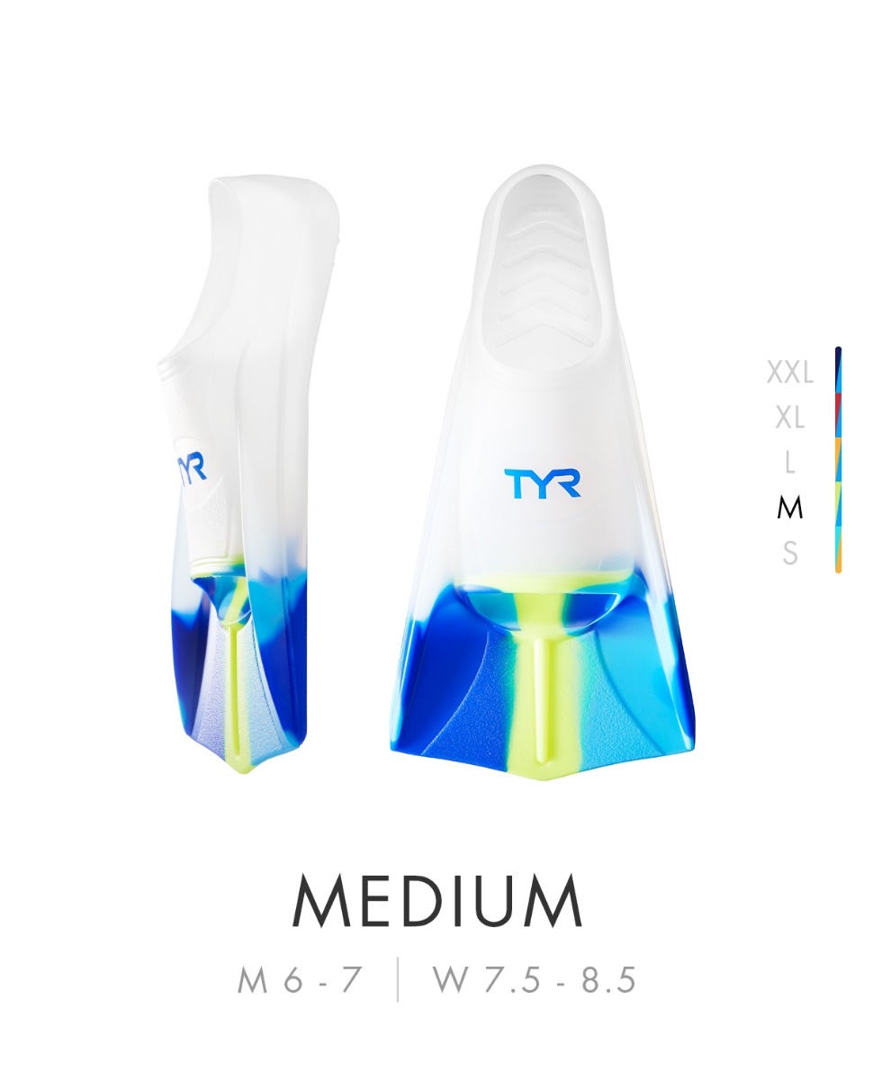 Ласти короткі TYR Stryker Silicone Fins, Blue/Yellow/Clear, M, Blue/Yellow/Clear