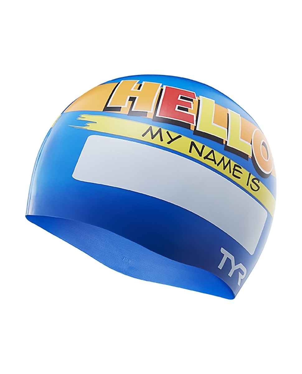 Шапочка для плавання TYR HELLO MY NAME IS, Blue, Onesize, Blue