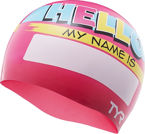 Шапочка для плавання TYR HELLO MY NAME IS, Pink, Onesize, Pink